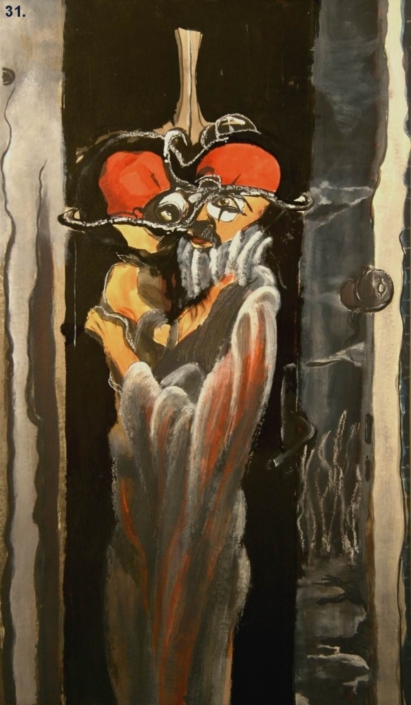 Cirkusant 95 x 55 cm kombinovana tehnika na papiru 1990